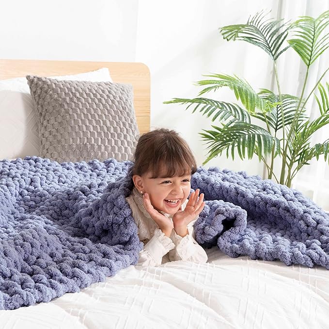 clootess Chunky Knit Blanket Knitted Throw Crochet Chenille Yarn Woven for Bed Sofa Textured Thick Cable Decor (Storm Grey 40x60in)