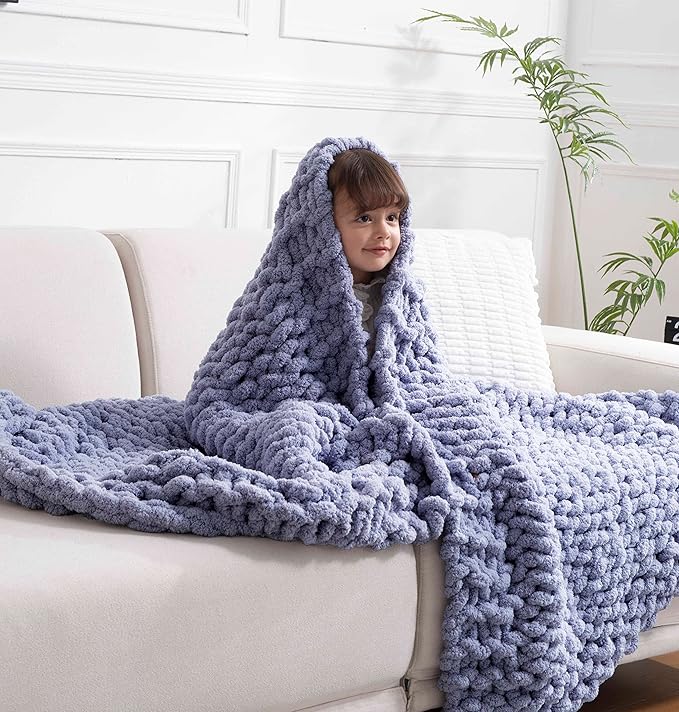 clootess Chunky Knit Blanket Knitted Throw Crochet Chenille Yarn Woven for Bed Sofa Textured Thick Cable Decor (Storm Grey 40x60in)