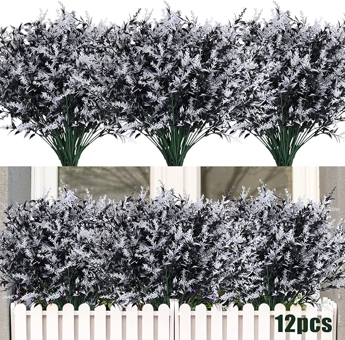 Artificial Plants Outdoor Artificial Outdoor Flowers UV Flowers Outdoor Artificial Greenery for flower arrangements Indoor Outside Hanging Plants Garden Porch Window Home Farmhouse Décor(Black+White)