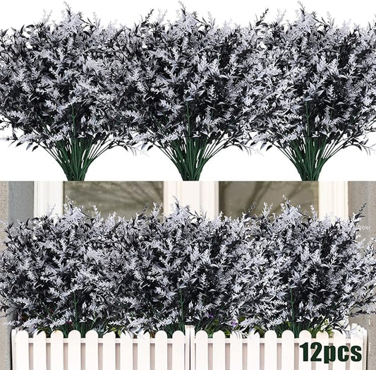 Artificial Plants Outdoor Artificial Outdoor Flowers UV Flowers Outdoor Artificial Greenery for flower arrangements Indoor Outside Hanging Plants Garden Porch Window Home Farmhouse Décor(Black+White)