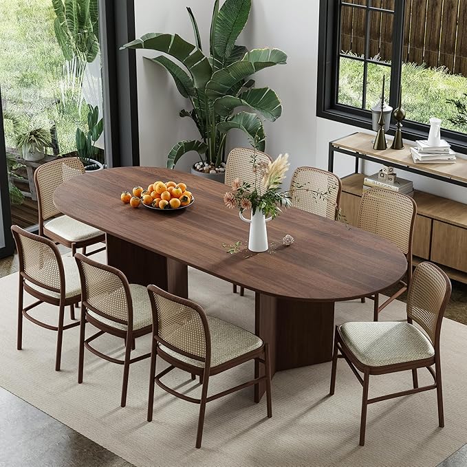 Casaphoria 79" Dining Table for 6, Wood Kitchen Table with Scratch-Resistant Top & V-Shaped Base, Modern Farmhouse Oval Dining Table for Living Room, Kitchen, Easy Assembly, Walnut