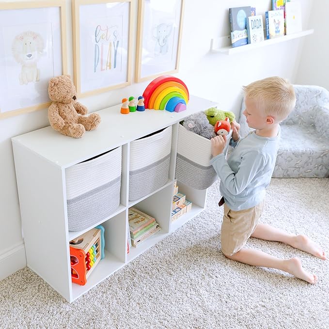 NaturalCozy Storage Cubes 11 Inch Cotton Rope Woven Baskets for Organizing, 3-Pack | Cube Storage Bin | Square Storage Baskets for Shelves Organizer, Classroom, Kids Toy Bins, Closet, Baby Nursery