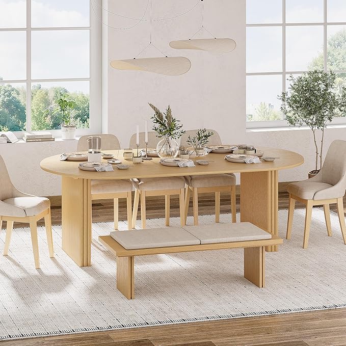Casaphoria 67" Oval Dining Table, Modern Kitchen Table for 4-6, Farmhouse Style Large Table, Easy Assembly for Living Room, Kitchen and Bar, Natural Wood