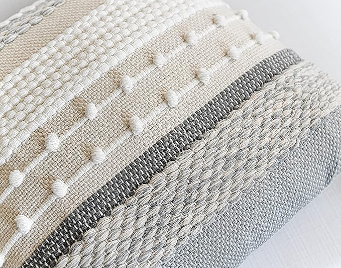 BlissBlush Gray Boho Throw Pillow Cover 18x18 Grey Decorative Accent Pillow for Couch Square Woven Textured Pillowcase Modern Farmhouse Pillow for Bed Bohemian Pillow Cover (Pack of 1)