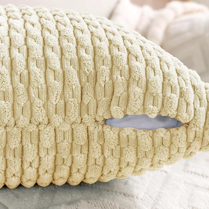 Set of 4 Pale Yellow Decorative Throw Pillow Covers 20x20 Inch Corduroy Pillow Covers for Bed Couch Sofa Living Room Soft Square Cushion Cases