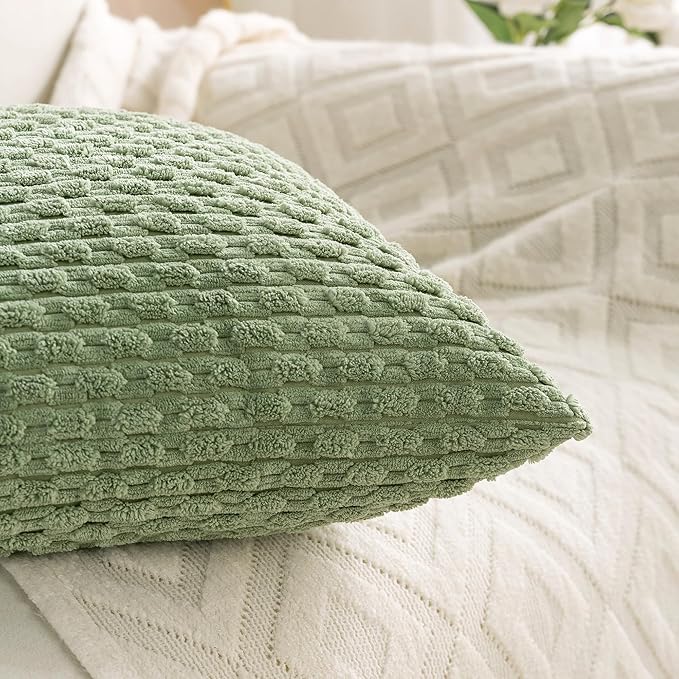 Set of 4 Sage Green Decorative Throw Pillow Covers 20x20 Inch Corduroy Pillow Covers for Bed Couch Sofa Living Room Soft Square Cushion Cases