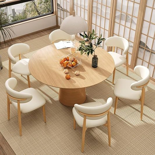 Kitchen Dining Chairs Set of 6 Modern Leather Farmhouse Dining Room Chair with Metal Legs, Beige