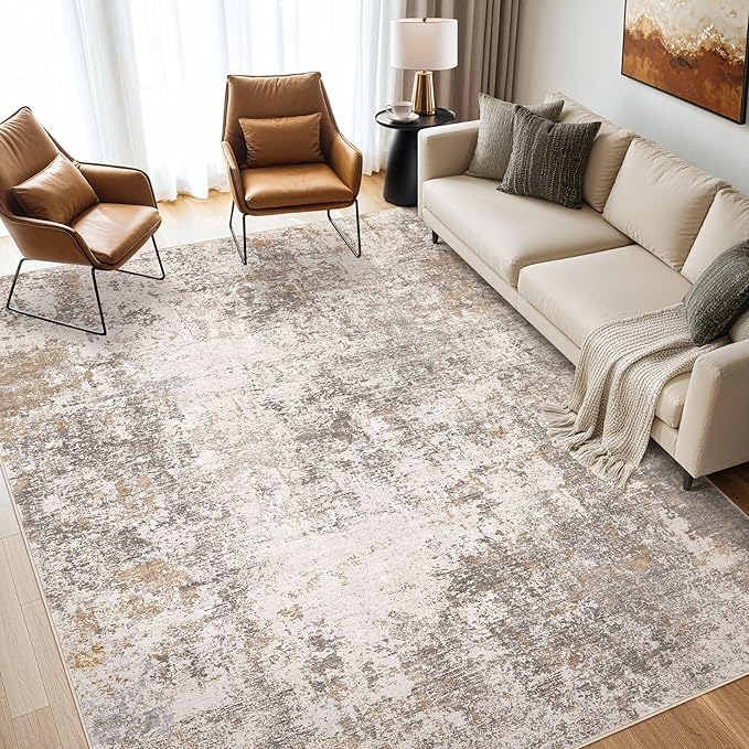 Area Rugs for Living Room: 5x7 Large Soft Washable Rug Modern Abstract Non-Slip Backing Stain Resistant Carpet for Bedroom Dining Room or Home Office Home Decor - Brown