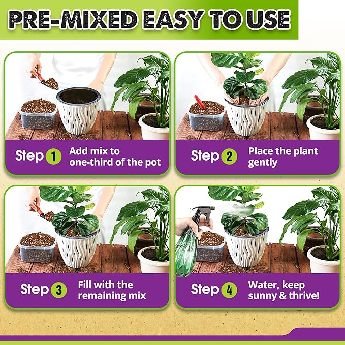 DUSPRO Recycle Fiddle Leaf Fig Soil Specialized for Fiddle Leaf Fig Plant Indoor 5-in-1 Pre-Mixed with Coco Coir, Coconut Fiber, Perlite, Pumice, Pine Bark Ready-to-Use Handmade Mix Drainage 10 QRT