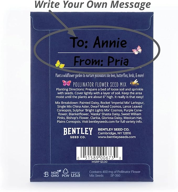 Bentley Seed Co. | Bee Kind Planet | Illustrated Bee Flower Seed Packets | Help Pollinators Environmental Favor for Events | Pollinator Wildflower Mix Seed | Eco-Friendly Hand Out | 25 Pk