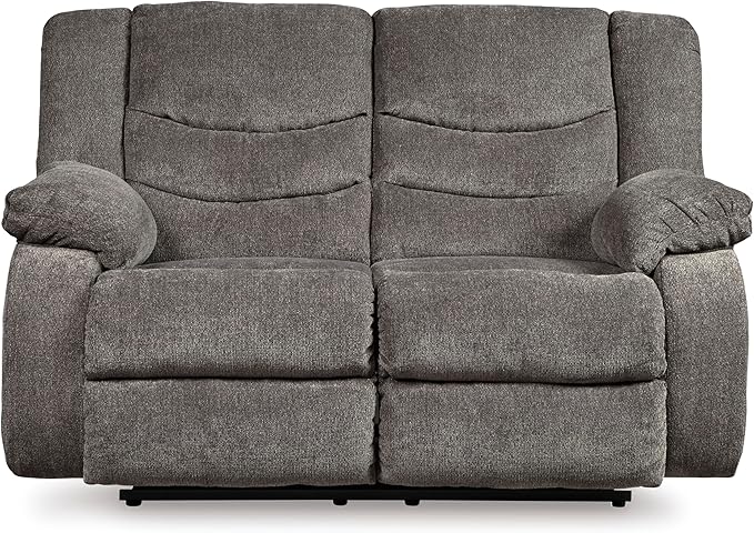 Signature Design by Ashley Tulen Modern Manual Pull Tab Reclining Loveseat, Dark Gray