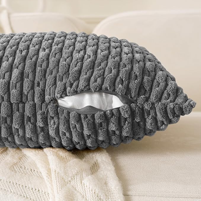Set of 4 Dark Grey Decorative Throw Pillow Covers 12x20 Inch Corduroy Pillow Covers for Bed Couch Sofa Living Room Soft Cushion Cases