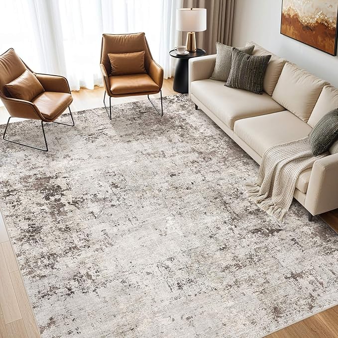 Area Rugs for Living Room: 6x9 Large Soft Washable Rug Modern Abstract Non-Slip Backing Stain Resistant Carpet for Bedroom Dining Room or Home Office Home Decor - Dark Brown