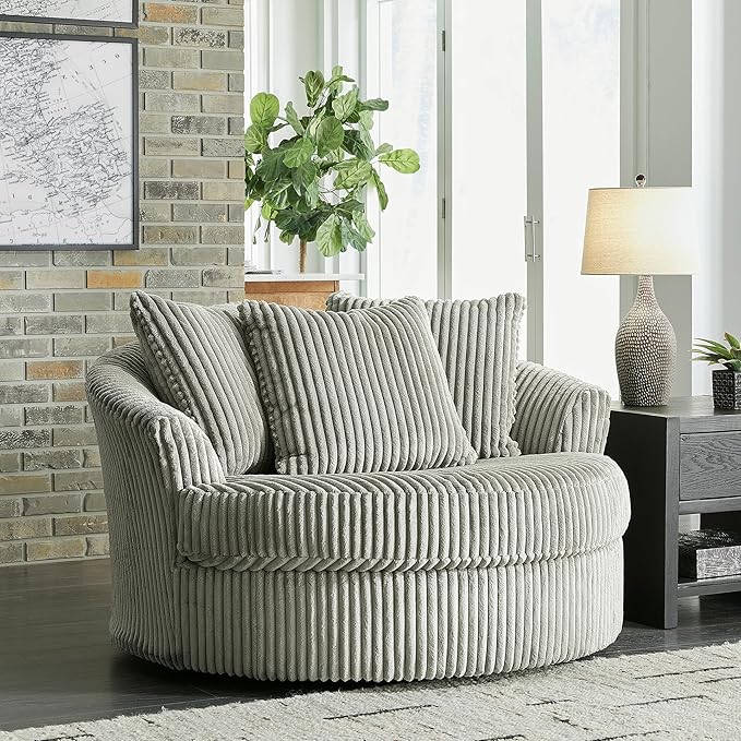 Signature Design by Ashley Lindyn Transitional Oval Tufted Upholstered Oversized Swivel Accent Chair, Gray
