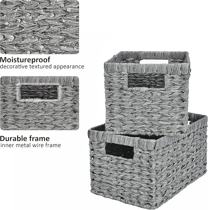 GRANNY SAYS Wicker Baskets with Handles - Gray Storage Baskets (2-Pack) for Organizing Cabinet, Coffee Table