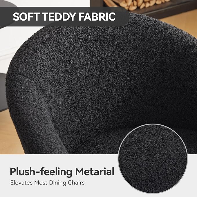 Modern Small Accent Chair Set of 2, Comfy Sherpa Makeup Vanity Chair with Metal Legs, Decorative Chair no Wheels for Living Room, Dressing Room, Bedroom, Black