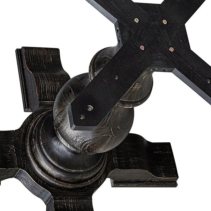 F55-11-TP - Mid Century Dining Table with Acacia Wood Round Tabletop, Sand Blasted Black Finish