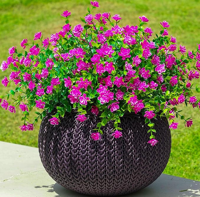 Ivydale Artificial Flowers Plants for Spring Outdoors Decoration, 12 Bundles Fake Plastic Flowers UV Resistant Faux Greenery Bushes Shrubs for Home Porch Patio Garden (Fuchsia)