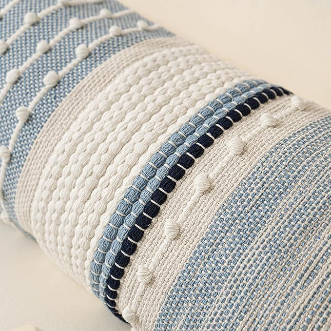 BlissBlush Coastal Blue Decorative Lumbar Pillow Cover 14x36 Boho Long Body Pillow for Bed Farmhouse Lumbar Throw Pillow for Couch Modern Accent Textured Throw Pillowcase