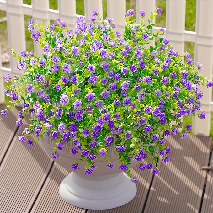 Ivydale Artificial Purple Flowers Plants for Outdoors Indoor Decoration, 12 Bundles Fake Plastic Flowers UV Resistant Faux Greenery Bushes Shrubs for Home Porch Patio Window Box Garden Decor (Purple)