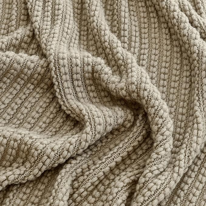 Blagic Knitted Throw Blanket for Couch,Soft Farmhouse Throw Blanket with Tassels,Home Decorative Lightweight Throw Blankets,Camel Throws for Bed/Chair/Sofa, 50" W x 60" L