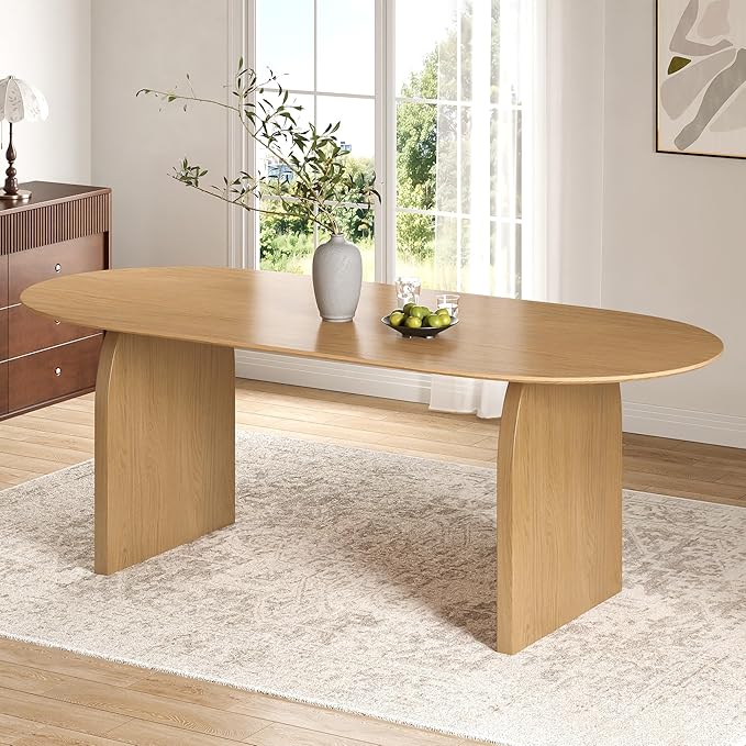 Casaphoria 79" Large Dining Table for 8, Wood Oval Living Room Table, Modern Farmhouse Kitchen Table with Scratch-Resistant Top & Wood Pedestal, Easy Assembly and Clean, Oak