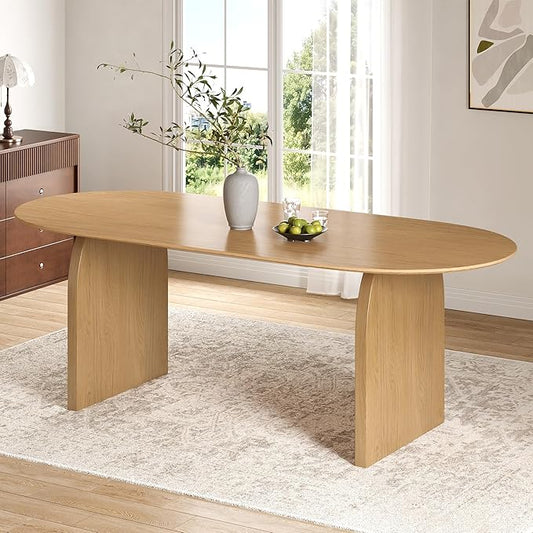 Casaphoria 79" Large Dining Table for 8, Wood Oval Living Room Table, Modern Farmhouse Kitchen Table with Scratch-Resistant Top & Wood Pedestal, Easy Assembly and Clean, Oak