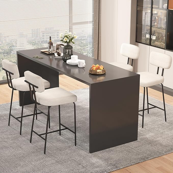 Counter Height Bar Stools Set of 3, 26" White Fabric Kitchen Counter Stools with Backs, Metal Legs, Footrest and Wide Seat, Bar Chairs for Kitchen Island