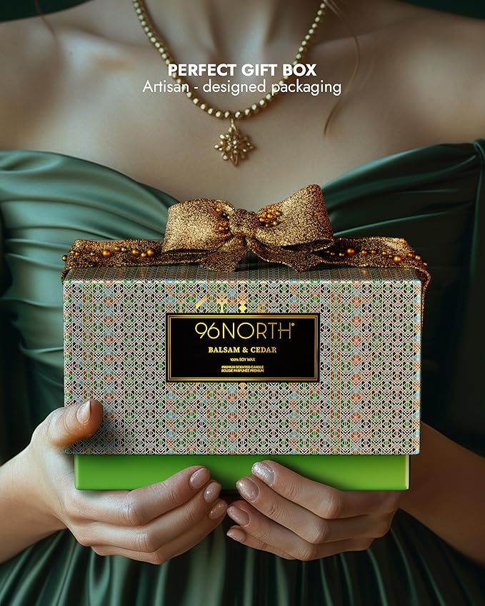 96NORTH Luxury Candle Balsam & Cedar Scented | Large 3-Wick Jar Candle | Up to 40 Hours Burning Time | 100% Natural Soy Wax | Ideal Christmas Candles Gift