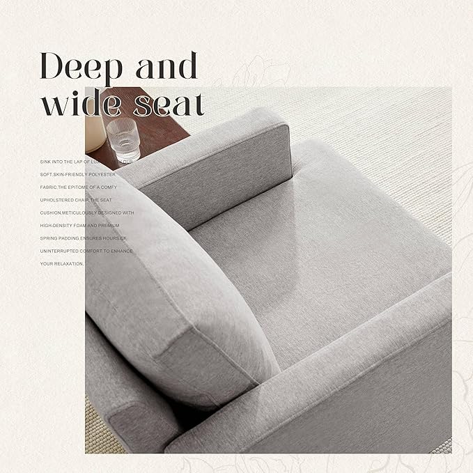 Mid-Century Accent Chair,Modern Linen Fabric Armchair for Living Room,Comfy Upholstered Reading Accent Chairs for Bedroom,Single Sofa Chair with Wood Legs (Light Grey, 2 Pack)