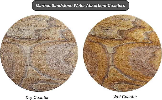 Sandstone Water Absorbent Hand Crafted Round Coasters for Drinks - 4 Inches Wide Thirsty Stone Bar/Drink Coasters- Made from Rainbow Sandstone (Set of 4 Without Holder)