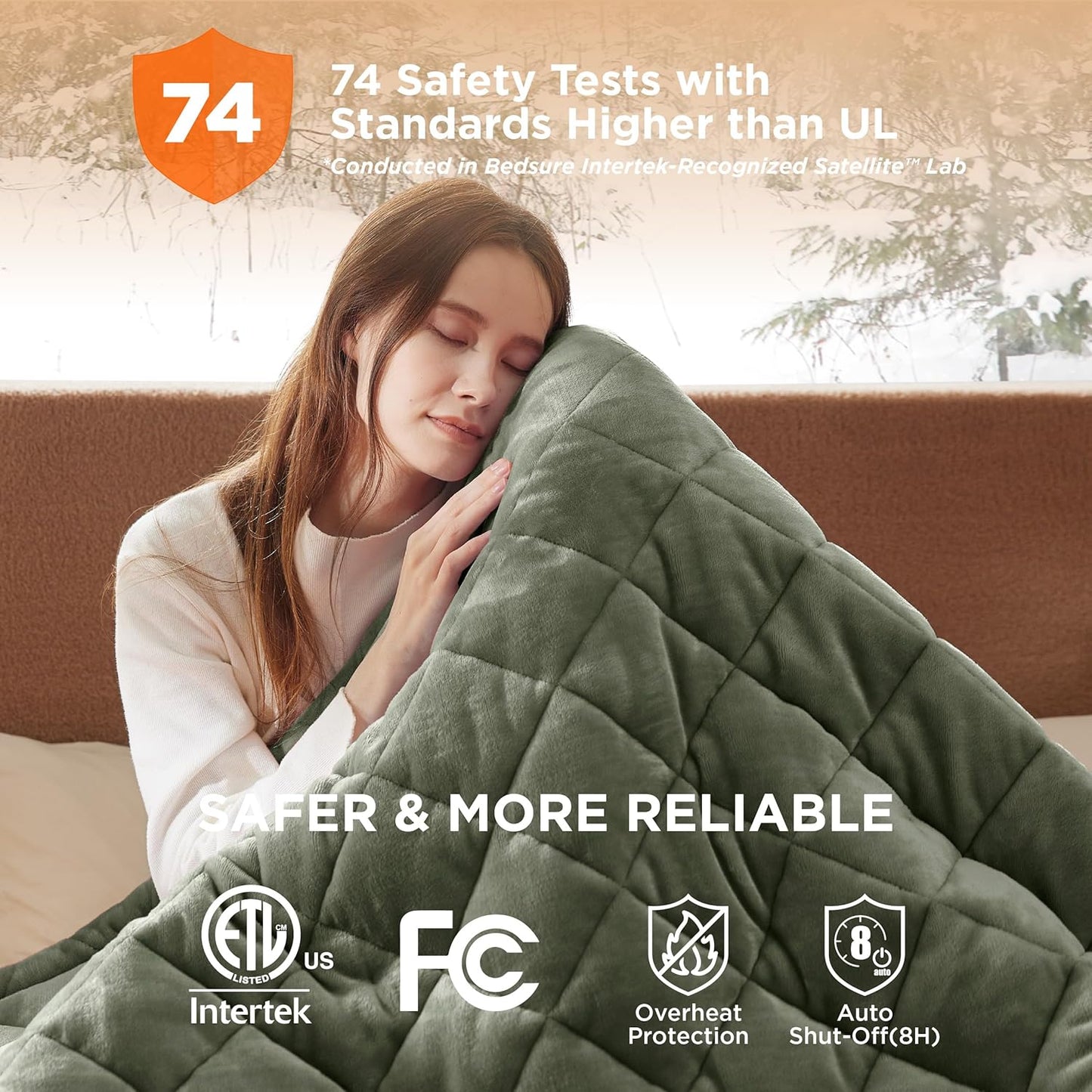 Bedsure Electric Blanket King Size - Dual Control Heated Weighted Blanket King with 10 Heat Settings, Fast Heating with 10 Time Settings (100x90 inches, Olive Green)