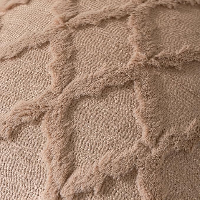 Set of 2 Soft Moroccan Throw Pillow Covers 18x18 Inch Plush Boho Decorative Pillow Cover Accent Cushion Case for Couch Sofa Bed, Light Brown