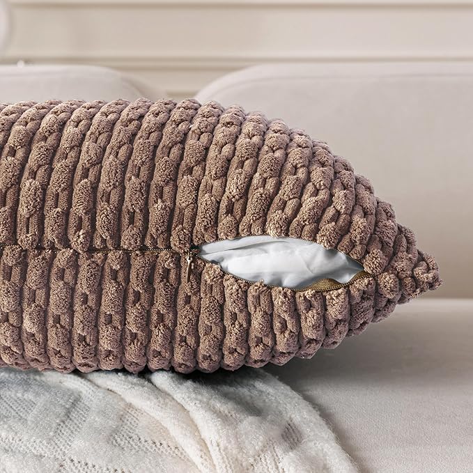 Set of 4 Light Brown Decorative Throw Pillow Covers 26x26 Inch Corduroy Pillow Covers for Bed Couch Sofa Living Room Soft Square Cushion Cases