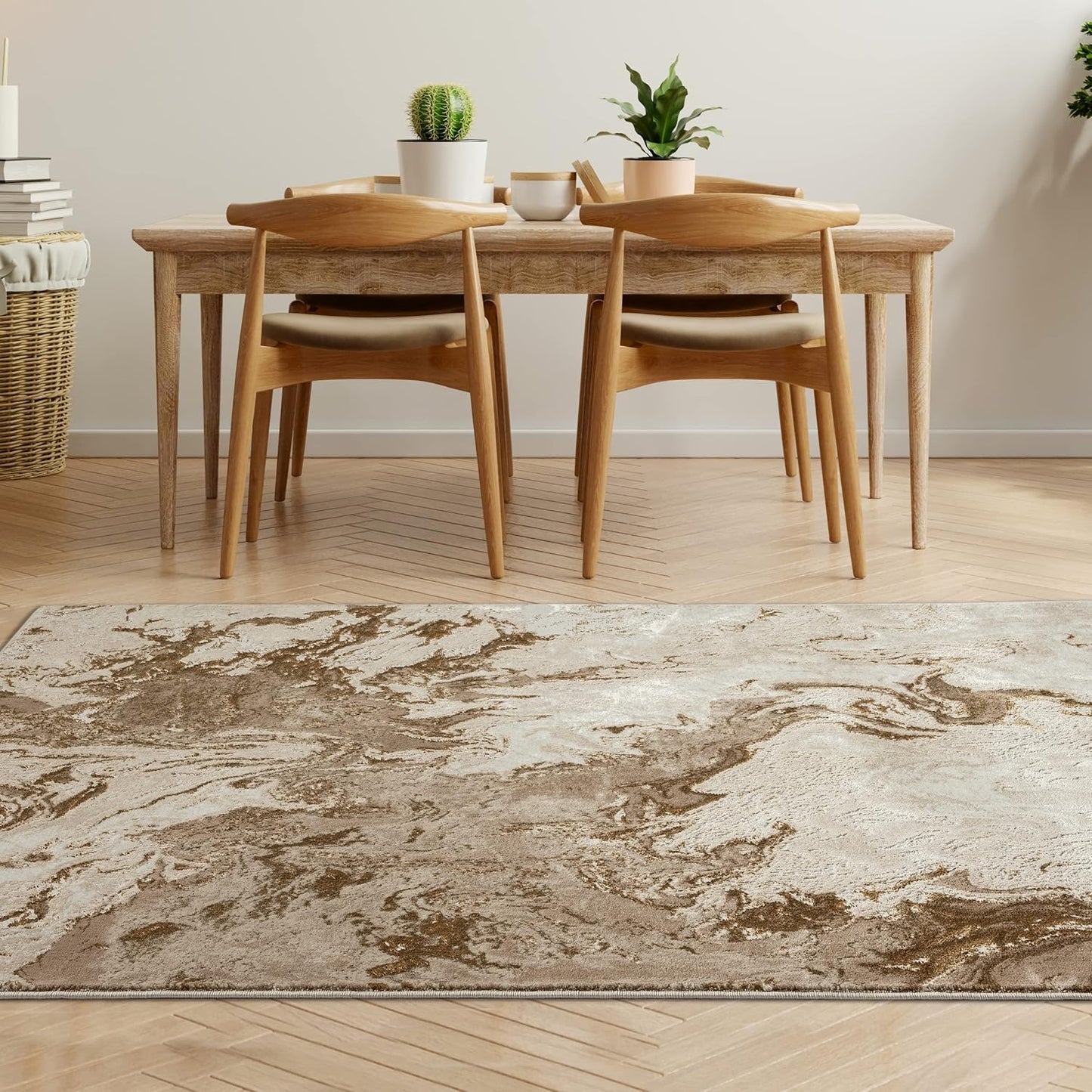 LUXE WEAVERS Marble Swirl Abstract Area Rug, Beige 4x5