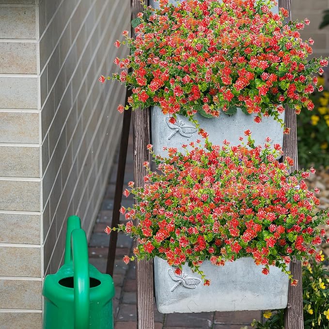Outdoor Artificial Flowers UV Resistant, 20 Bundles Fake Realistic Floral Greenery Plants for Outside Porch, Window Boxes, Garden, Yard, Inside Home Table Decor, Red