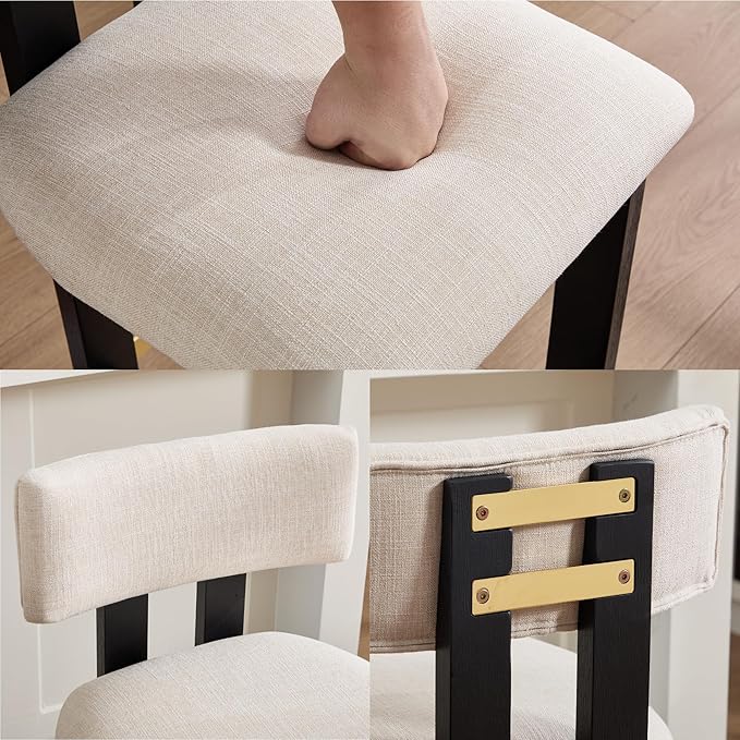 26' Counter Stools Set of 4 Modern Farmhouse Linen Upholstered Kitchen Bar Stools with Back and Black Solid Wood Legs, Beige