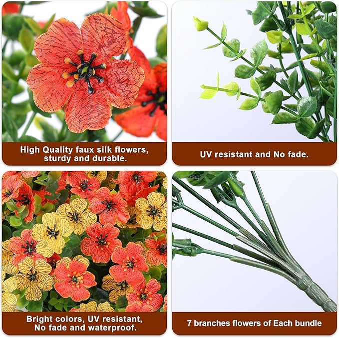 Ivydale Fall Flowers Artificial for Decoration Outdoors Fake Mums 12 Bundles Faux Planters UV Resistant Look Real for Autumn Home Porch Patio Garden Yard, Orange Yellow
