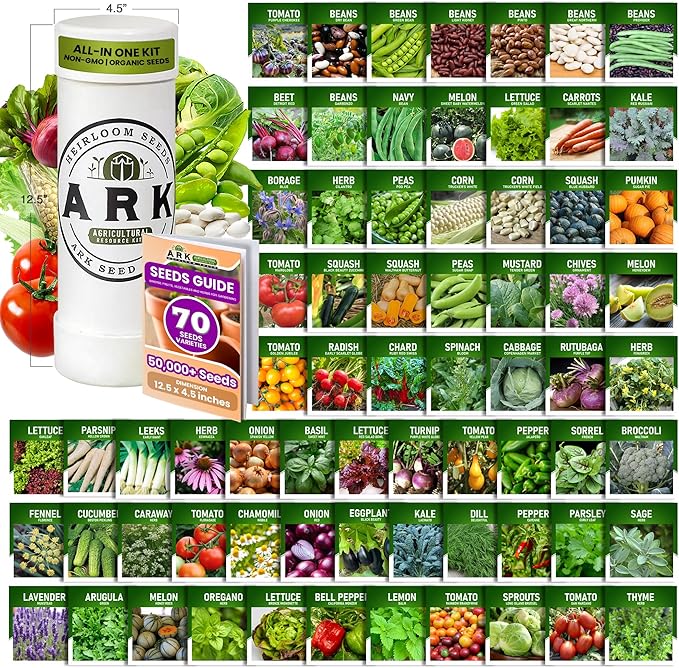 Organic Heirloom Seed Kit - 70+ Varieties, 50,000+ Seeds - Diverse Fruits, Vegetables, & Herbs for Gardening- Includes Culinary & Medicinal Herbs- Embrace Abundance & Enrich Your Farming