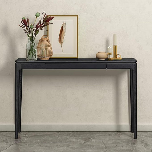 NTC Mingle Modern Wooden Rectangle Console Table with Hidden Drawer – Waterproof & Heat Resistant, Burnt Black