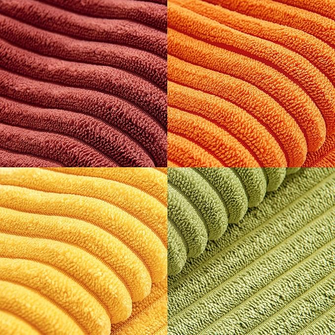 MIULEE Fall Burnt Orange Decorative Throw Pillow Covers 18x18 Inch Set of 4 Boho Color-Clash Cushion Covers Modern Farmhouse Pillow Cases Corduroy Striped Decor for Couch Sofa Bed(Terracotta,Rust)