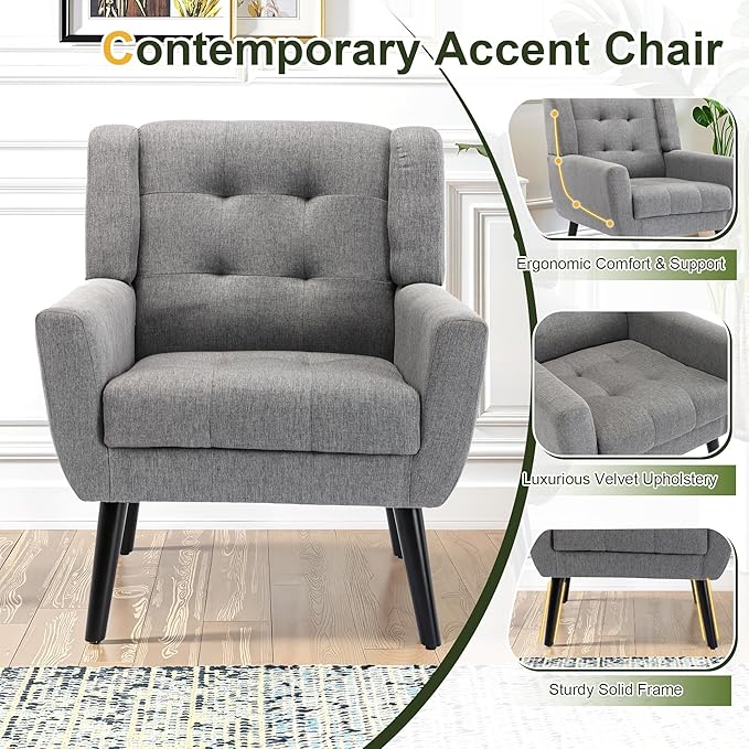 NicBex Modern Accent Chair for Living Room Upholstered Foam Filled Living Room Chairs with Metal Legs Linen Cozy Lounge Armchair for Living Room Bedroom,Light Grey