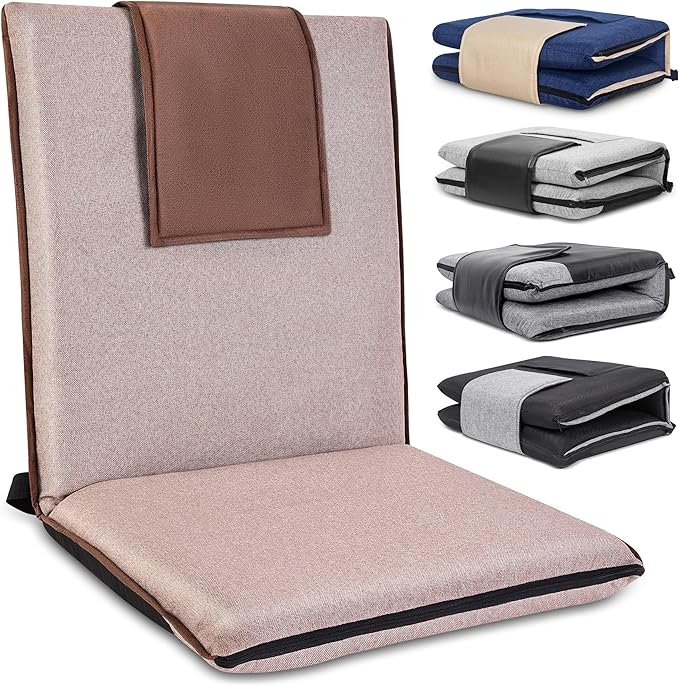 Floor Chair with Back Support 14-Position Adjustable Floor Chair Portable Ground Seating for Adults & Kids Foldable Meditation Seat with Japanese KOYO Bearings & Washable Linen Cover (Coffee)