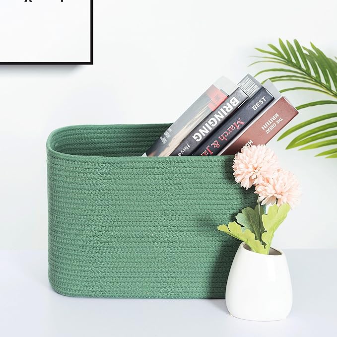 MINTWOOD Design 3-Pack Decorative Woven Storage Baskets for Shelves, Cube Bin Box for Organizing Books, Shoes, Dog Toys, Pantry Closet and Living Room Organizer, Forest Green