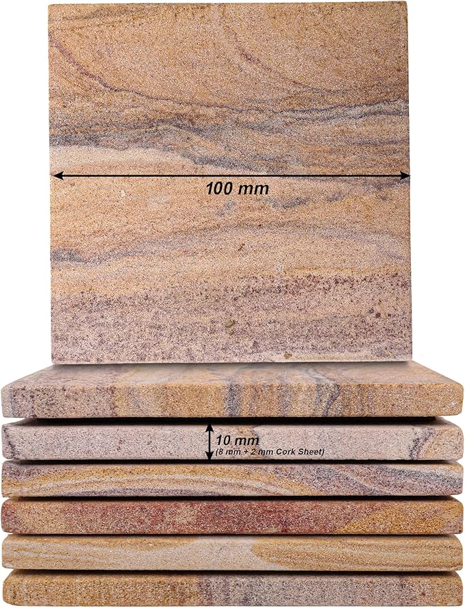 Sandstone Water Absorbent Hand Crafted Round Coasters for Drinks - 4 Inches Wide Thirsty Stone Bar, Drink Coasters- Made from Rainbow Sandstone (Design 5)