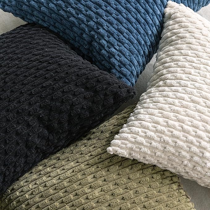 Set of 4 Olive Green Decorative Throw Pillow Covers 12x20 Inch Corduroy Pillow Covers for Bed Couch Sofa Living Room Soft Cushion Cases