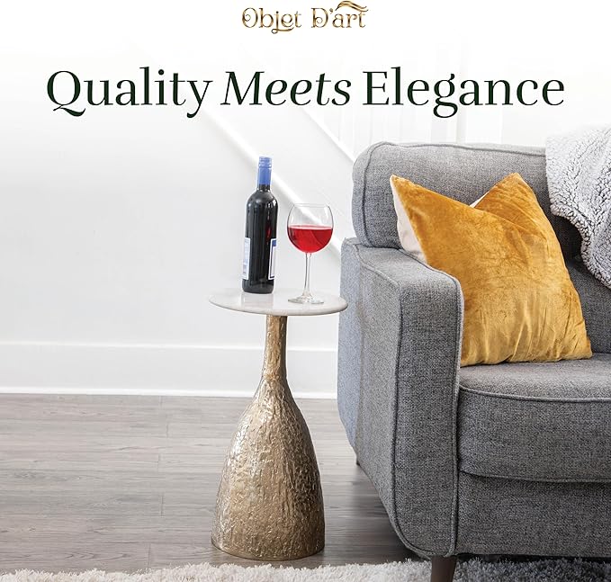 OBJET D'ART Small Round Gold End Tables, Tronc, 22'' Height, Vintage Metal Accent, Side, Pedestal, Coctail and Drink Tables for Living Room and Small Spaces