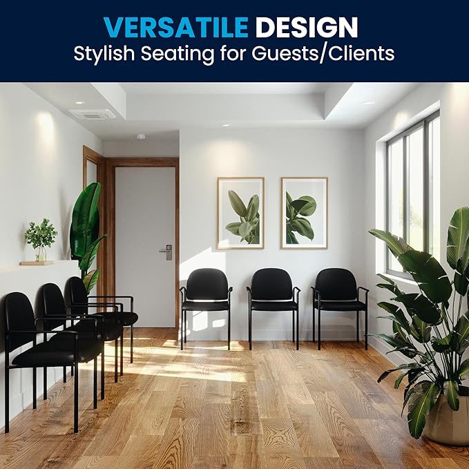 Flash Furniture Tiffany Side Reception Chair with Padded Armrests, Stackable Vinyl Waiting Room Chair for Commercial or Residential Use, Black