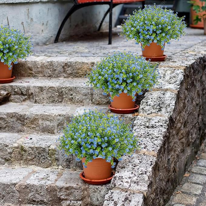 Outdoor Artificial Flowers UV Resistant, 20 Bundles Fake Realistic Floral Greenery Plants for Outside Porch, Window Boxes, Garden, Yard, Inside Home Table Decor,Blue