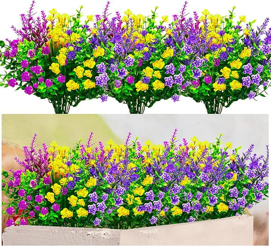 Artificial Flowers, UV Resistant Boxwood Shrubs for Outdoor Decor - No Maintenance Greenery Plants - Perfect for Hanging Planters, Weddings, and Farmhouse Decor (16, Mix-Match)